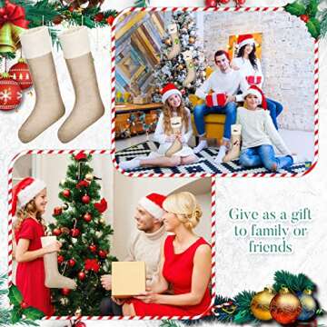 Zhanmai Burlap Christmas Stockings Bulk Xmas Fireplace Hanging Stockings DIY Stockings for Christmas Decoration DIY Craft Holiday Party Decor, 12 x 18 Inches(20 Pcs)