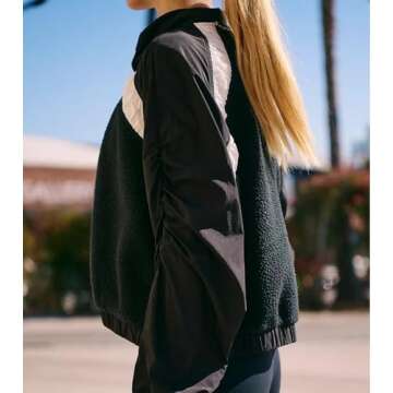 Yozazzy Womens Fuzzy Fleece Jacket Zip Up Long Sleeve Sherpa Jackets Fall Winter Coat Outerwear with Pockets(Black-XS)