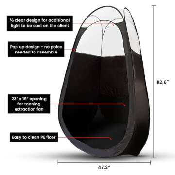 KobbTan Large Deluxe Spray Tan Tent – Pop Up Tent Portable Tanning Booth with Carry Case – Clear Window for Perfect Spray Tanning – Extraction Fan Opening – Easy Clean Spray Tan Tent for Home & Salon