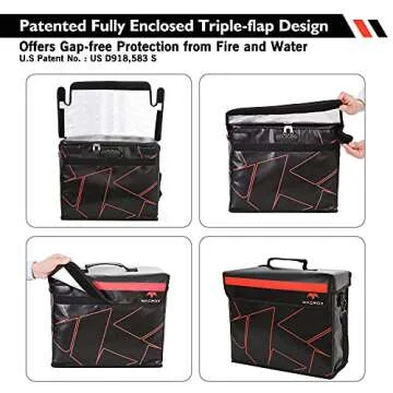 FLAYPAL Fireproof and Waterproof Document Bag with Lock and Interior Zipper Pouch. U.S Patented Fully Enclosed Bag Design. Fire Safe Storage for Important Documents, Files & Valuables, 16"x12.6"x6.5"