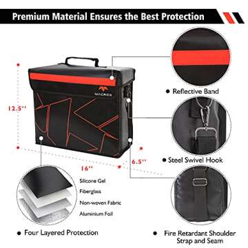 FLAYPAL Fireproof and Waterproof Document Bag with Lock and Interior Zipper Pouch. U.S Patented Fully Enclosed Bag Design. Fire Safe Storage for Important Documents, Files & Valuables, 16"x12.6"x6.5"