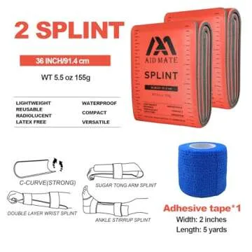 AID MATE First Aid Splint 36" X 4.3", 2 Pack with Extra Adhesive Tape for Fractures