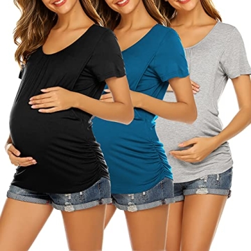 Ekouaer 3 Pack Nursing Tops for Pregnancy and Breastfeeding