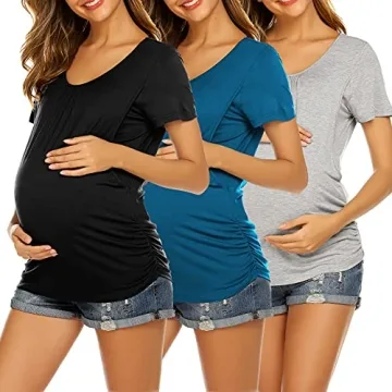 Ekouaer 3 Pack Nursing Tops for Pregnancy and Breastfeeding