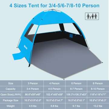 Gorich Beach Tent Sun Shelter for 3/4-5/6-7/8-10 Person with UPF 50＋ UV Protection, Lightweight & ...