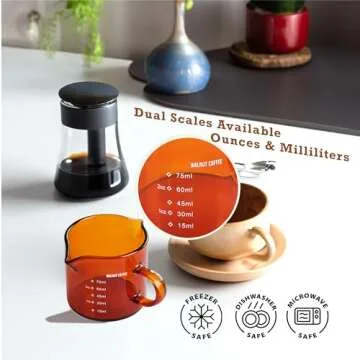 WALNUT COFFEE 2packs 3oz Espresso Shot Glass Double Spouts, Measuring Triple Pitcher Milk Cup with 2...