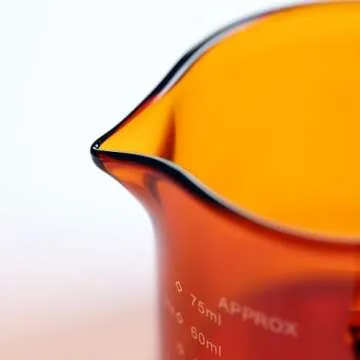 WALNUT COFFEE 2packs 3oz Espresso Shot Glass Double Spouts, Measuring Triple Pitcher Milk Cup with 2 Spouts, Coffee Measuring Cup Glass for Barista (2Pack Amber)