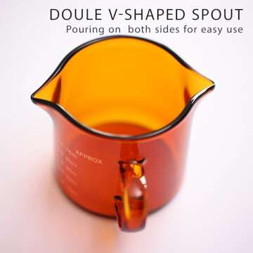 WALNUT COFFEE 2packs 3oz Espresso Shot Glass Double Spouts, Measuring Triple Pitcher Milk Cup with 2 Spouts, Coffee Measuring Cup Glass for Barista (2Pack Amber)