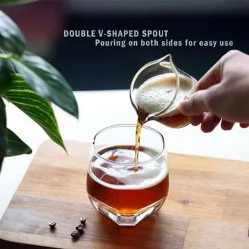 WALNUT COFFEE 2packs 3oz Espresso Shot Glass Double Spouts, Measuring Triple Pitcher Milk Cup with 2 Spouts, Coffee Measuring Cup Glass for Barista (2Pack Amber)
