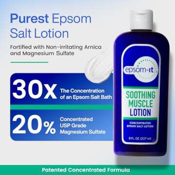 EPSOM-IT Soothing Muscle Lotion - Epsom Salt Magnesium Sulfate Cream with Arnica for Muscle Stiffness, Discomfort, Topical Magnesium Lotion, Leg Cramps, Restless Legs, Knee and Achy Feet, 8.0 oz.
