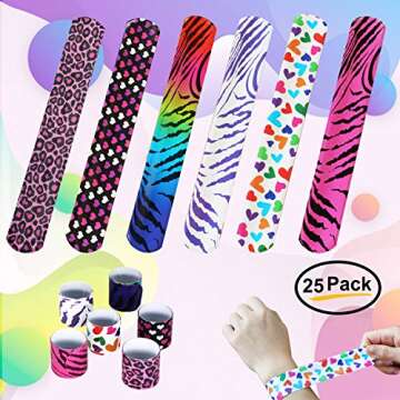 Novelty Place Animal/Heart Print Slap Bracelets Party Wrist Strap for Adult Teens Kids - 9" Assorted Colors (Pack of 25)