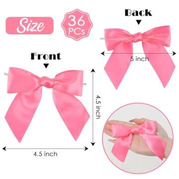 AIMUDI Hot Pink Satin Bows 4.5" Pre-Tied Pink Twist Tie Bows for Treat Bags Pink Ribbon Bows for Cra...
