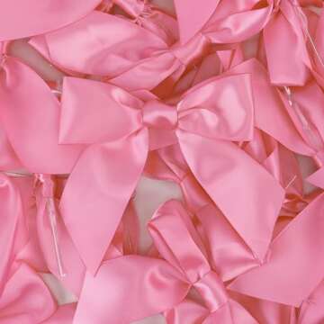 AIMUDI Hot Pink Satin Bows 4.5" Pre-Tied Pink Twist Tie Bows for Treat Bags Pink Ribbon Bows for Crafts Premade Bows for Gift Wrapping Wedding Decor Baby Shower Party Favors - 36 PCs