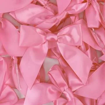 AIMUDI Hot Pink Satin Bows 4.5" Pre-Tied Pink Twist Tie Bows for Treat Bags Pink Ribbon Bows for Crafts Premade Bows for Gift Wrapping Wedding Decor Baby Shower Party Favors - 36 PCs