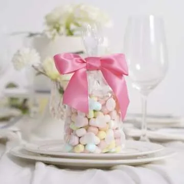 AIMUDI Hot Pink Satin Bows 4.5" Pre-Tied Pink Twist Tie Bows for Treat Bags Pink Ribbon Bows for Crafts Premade Bows for Gift Wrapping Wedding Decor Baby Shower Party Favors - 36 PCs