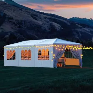 10x30FT White Party Tent Outdoor Canopy Tent Heavy Duty Wedding Tent Waterproof Patio Gazebo Event Tents for Parties with 8 Removable Sidewalls Perfect for Birthday Holiday Graduation BBQ