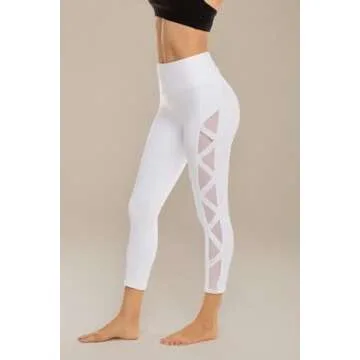 romansong High Waisted Workout Compression Capri Leggings for Women Petite Skinny Mesh Gym Legings with Pockets(White,Small)
