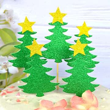 50Pcs Christmas Tree Cupcake Toppers for Holiday Fun