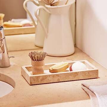 Navaris Travertine Decorative Tray - Durable Bathroom Organiser - Trays for Perfume, Jewellery, Vani...