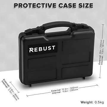 REBUST Lockable Hard Gun Case ; TSA Approved Lock Firearm Travel Case ; Revolver, Pistol, Handgun Hard Case with Foam Interior ; Shockproof Gun Storage & Carrying Case, Black 12.5 x 10.3 x 3.15 Inch