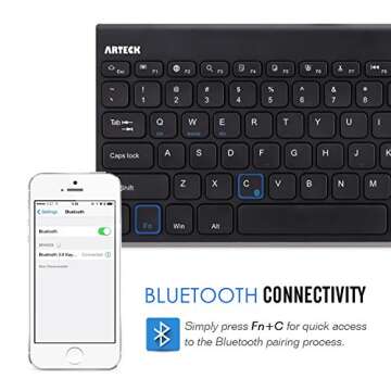 Arteck Bluetooth Keyboard, Stainless Steel Universal Portable Wireless Bluetooth Keyboard for iOS iPad 10.2-inch, Air, Pro, Mini, Android, Windows Tablets PC Smartphone Built in Rechargeable Battery