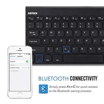 Arteck Bluetooth Keyboard, Stainless Steel Universal Portable Wireless Bluetooth Keyboard for iOS iPad 10.2-inch, Air, Pro, Mini, Android, Windows Tablets PC Smartphone Built in Rechargeable Battery