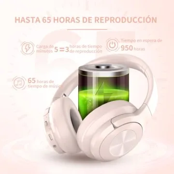 Pink Wireless Bluetooth Headphones 65 Hours Playtime