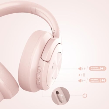 Pink Wireless Bluetooth Headphones 65 Hours Playtime