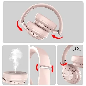 Pink Wireless Bluetooth Headphones 65 Hours Playtime