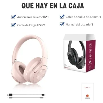 Pink Wireless Bluetooth Headphones 65 Hours Playtime