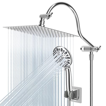 Hibbent All Metal Shower Head Combo with 10'' Rainfall & Handheld