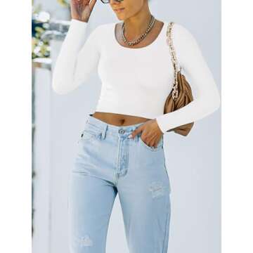 REORIA Women's Cute Long Sleeve Crew Neck Double Lined Going Out Crop Tops Fashion Tight T Shirts Sl...