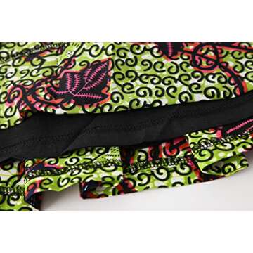 Hybrid Fashionista Skirts for Women A-line Printed Pleated Flared Midi Skirts - African High Waist Skirts Reg & Plus Size (8, GreenPinkLeaf)