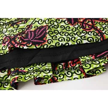 Hybrid Fashionista Skirts for Women A-line Printed Pleated Flared Midi Skirts - African High Waist Skirts Reg & Plus Size (8, GreenPinkLeaf)