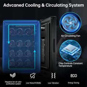 KingChii 16 Bottle Wine Cooler, Freestanding Wine Fridge with Glass Door, Adjustable Shelves & Digit...