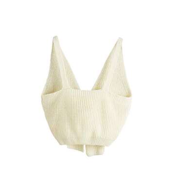 SweatyRocks Women's V Neck Tie Front Sleeveless Knit Crop Cami Tank Top Apricot S