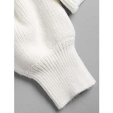 ZAFUL Women's Knit Sweater Lantern Sleeve Casual Batwing Sleeve Off Shoulder Loose Pullover Jumper White