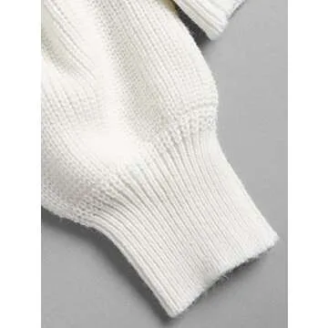 ZAFUL Women's Knit Sweater Lantern Sleeve Casual Batwing Sleeve Off Shoulder Loose Pullover Jumper White