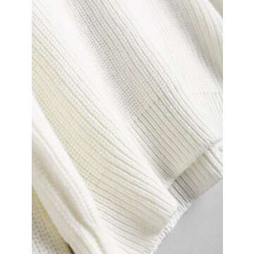 ZAFUL Women's Knit Sweater Lantern Sleeve Casual Batwing Sleeve Off Shoulder Loose Pullover Jumper White