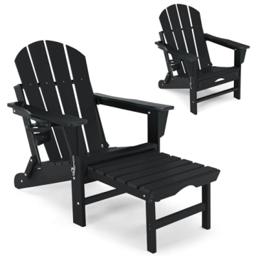 ABCPATIO Folding Adirondack Chair with Scalable Footrest – Outdoor Weather Resistant Plastic Chair...