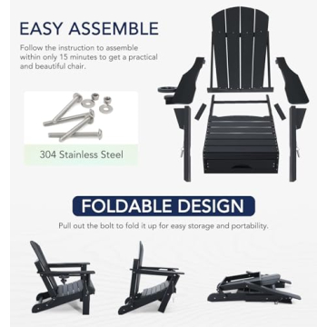 ABCPATIO Folding Adirondack Chair with Footrest for Outdoors
