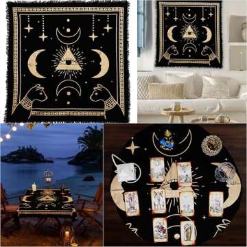 Indian Consigners Altar Cloth Prism Moon Eye Cat Celestical Tarot Deck Alter Square Wall Hanging Tab...