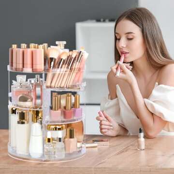 Boxalls Makeup Organizer Rotating Large Capacity, 360 Makeup Carousel with Brush Compartment, Clear ...