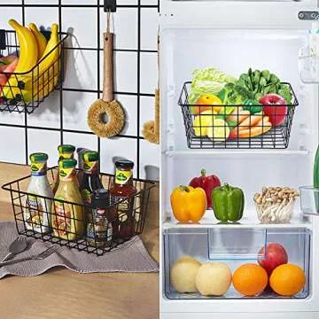 Wire Baskets for Organizing Household 4 Pack Pantry Baskets For Storage Pantry Wire Black Metal Stor...