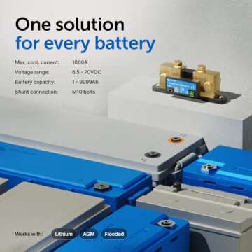 Victron Energy SmartShunt Battery Monitor (Bluetooth) - Victron Smart Shunt - 6.5V-70V, 1000 amp