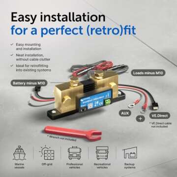 Victron Energy SmartShunt Battery Monitor (Bluetooth) - Victron Smart Shunt - 6.5V-70V, 1000 amp