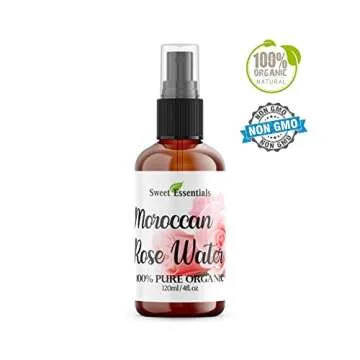 Premium Organic Moroccan Rose Water - 4oz Glass Bottle - Imported From Morocco - 100% Pure (Food Grade) Perfect for Reviving, Hydrating and Rejuvenating Your Face and Neck - By Sweet Essentials