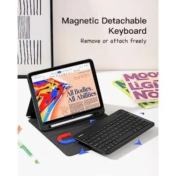 Inateck iPad Keyboard 10th Generation Compatible with iPad 10th 2022, iPad Air 6th/5th/4th Gen 2024/2022/2020, iPad Pro 11 3/2/1, Magnetic Detachable iPad Keyboard with Pencil Holder, KB04002 (Black)