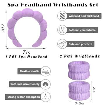 Spa Headbands for Washing Face Wristband Set Sponge Makeup Skincare Headband Wrist Towels Bubble Sof...