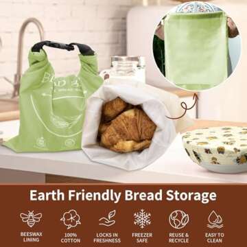 2 Pack Reusable Bread Bags with Beeswax Wraps for Homemade Bread